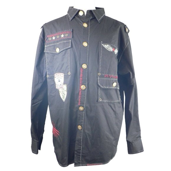 Hama Other - Shirt Hama Men's Beaded Bedazzled Sequined Embroidered Battle Cry Military Shirt